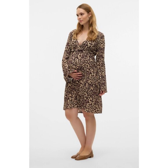 Vero Moda Kelsey Maternity Long Sleeve Leopard Print Dress Women's Size XS - Picture 1 of 6